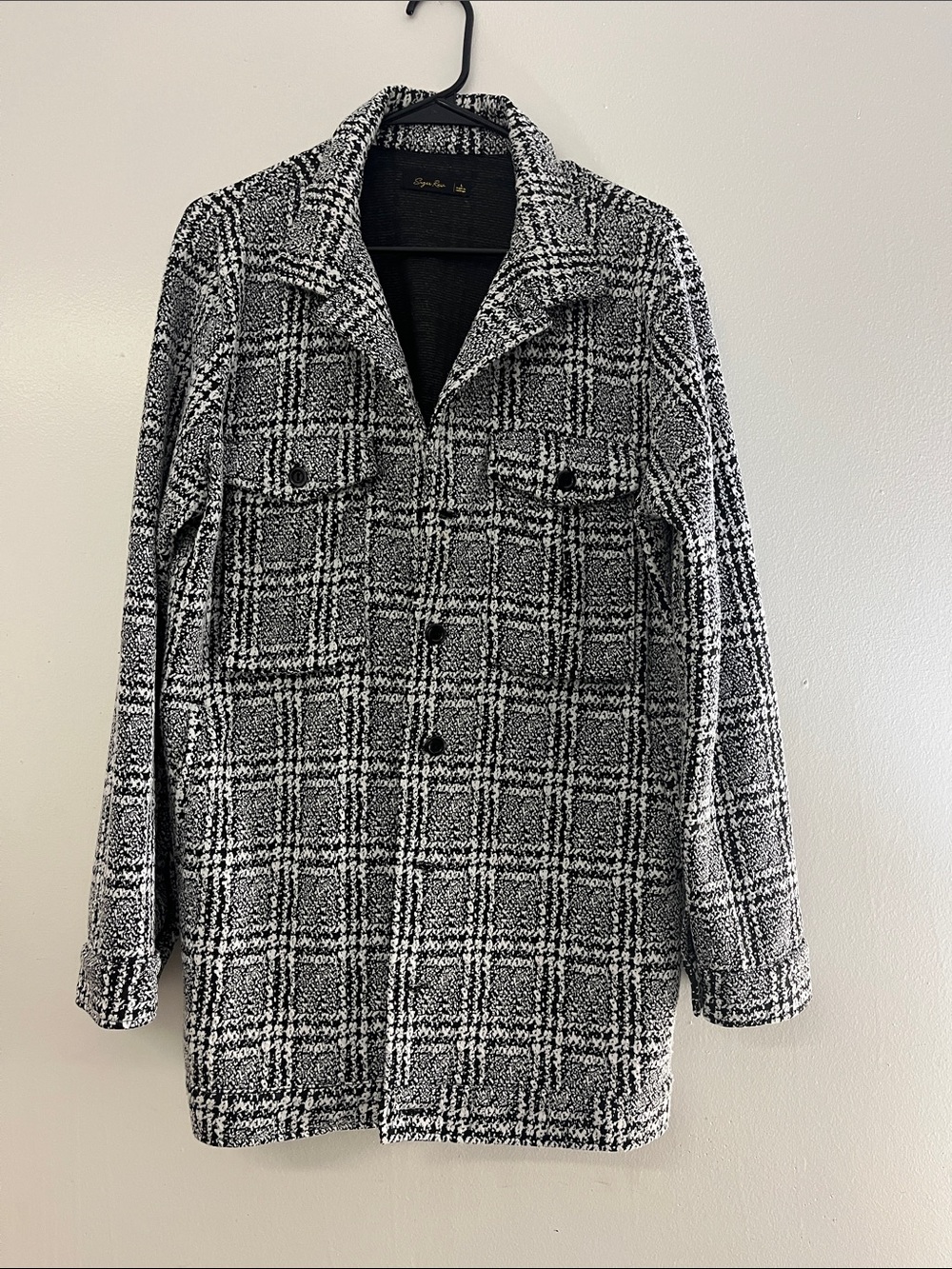 Women's Black & White Plaid Peacoat Jacket by George